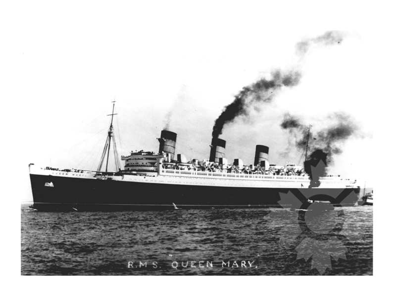 Photo en noir et blanc du navire Queen Mary (RMS) (1936-1967)