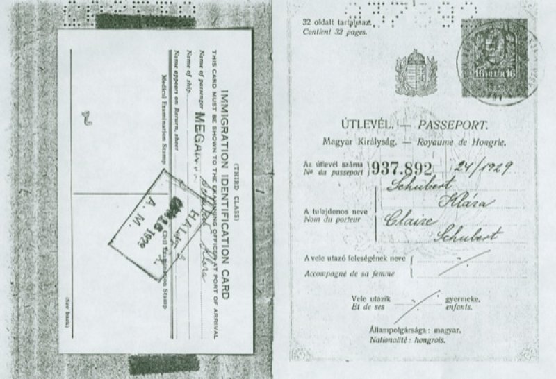 Documents de voyage hongrois de Klara Schubert. Musée canadien de l’immigration du Quai 21 (DI2013.1462.3).