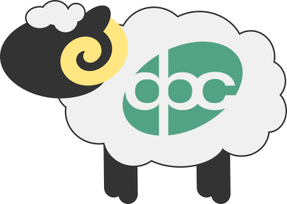 Dessin humoristique en couleur d'un bélier avec des cornes jaunes et le logo DPC sur le corps.