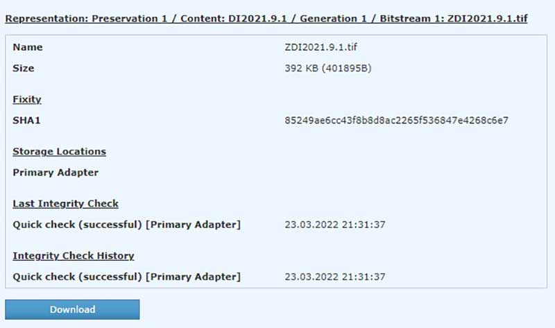 Données numériques concernant un téléchargement d’image dans le système logiciel Preservica.