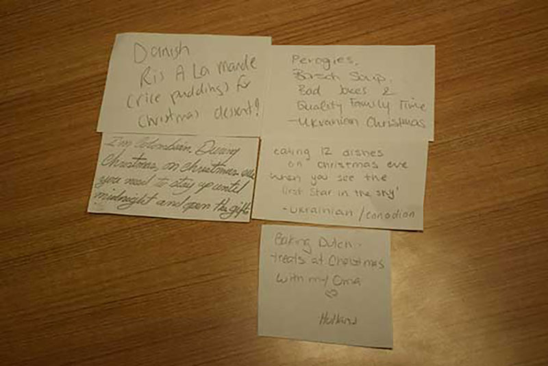 Morceaux de papier avec différentes notes écrites.