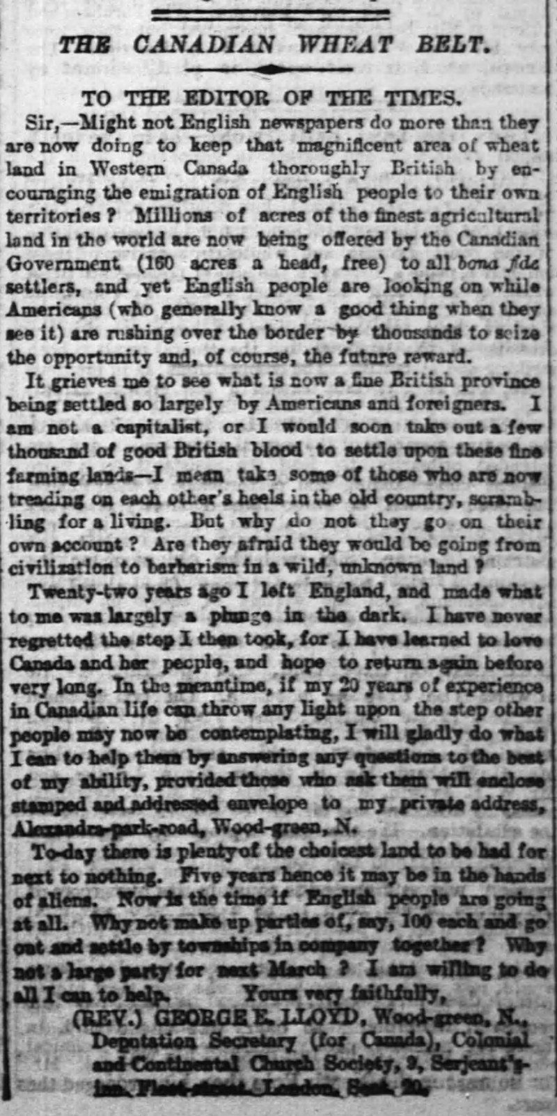 Coupure de journal d’archives intitulée Canadian Wheat Belt.
