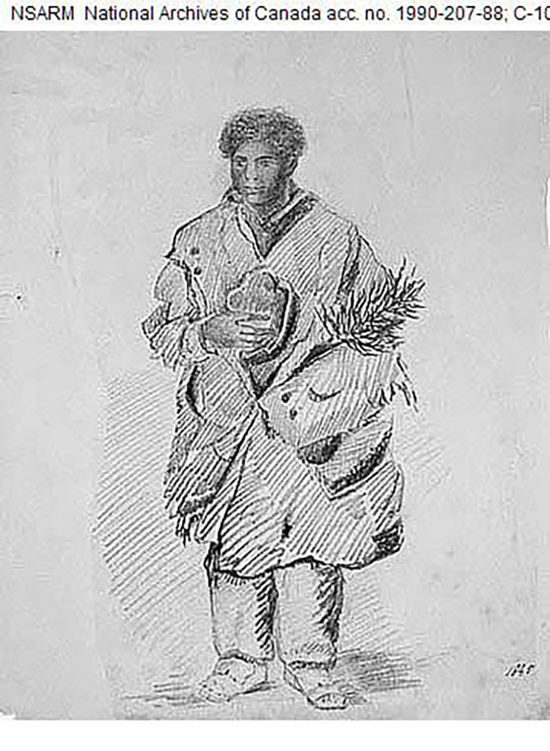 Dessin d’un homme noir transportant des marchandises dans ses bras.