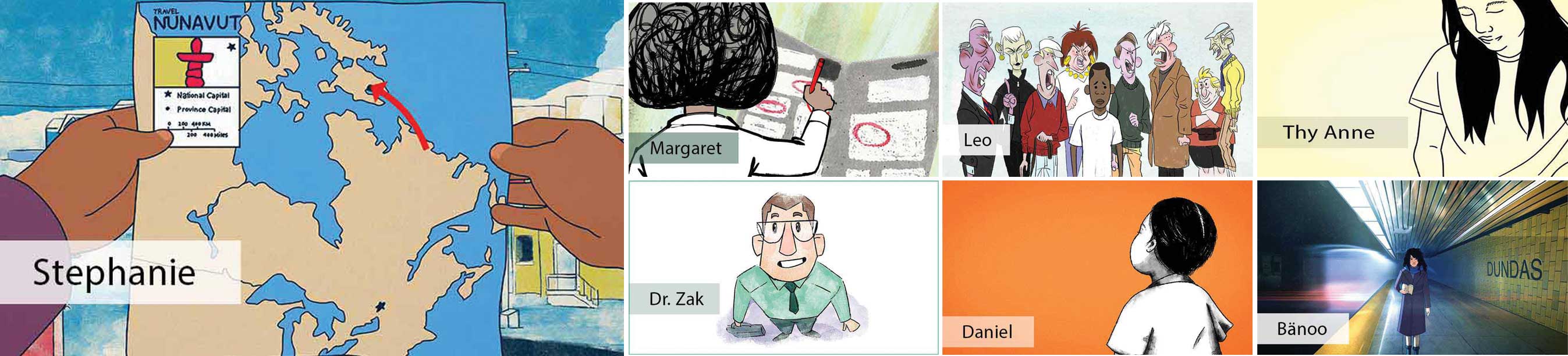 Un collage d’illustrations colorées.