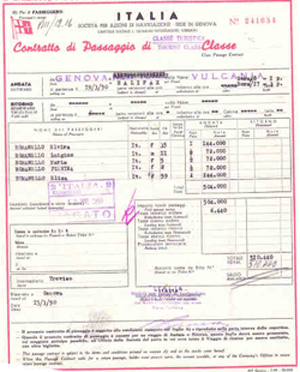 Vieux document de voyage montrant des écritures en italien et des montants.