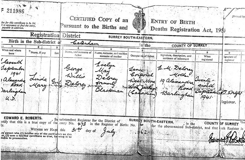 Ancienne copie certifiée certifiée de l’enregistrement Naissance et décès.