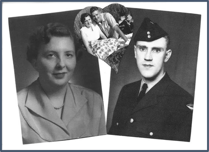 Deux portraits d’un homme et d’une femme sont reliés par une photo coupée du couple ensemble, la coupée est en forme de cœur.